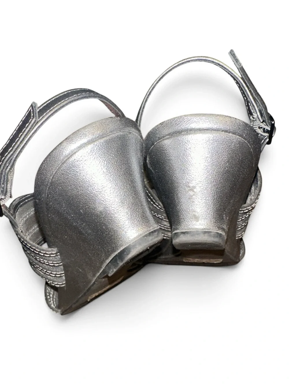 Macy’s Karen Scott Silver Strappy Wedge Mesh Sandals Size 7.5M